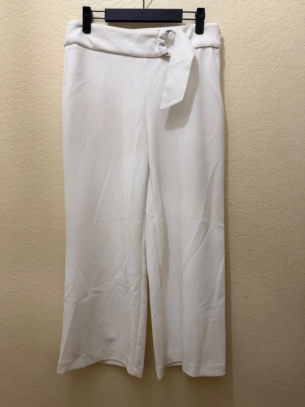 INC International Concepts White Wide-Leg Tie-Belt Pants